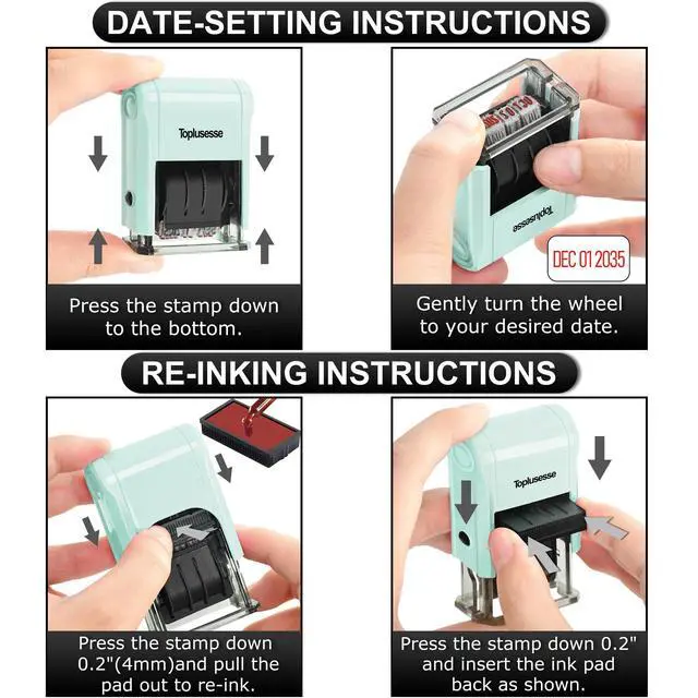 Alt view image 6 of 6 - Date Stamp Self Inking Dater Stamp for Business 12 Year Band Mint Green Mount Black Ink 2026-2037