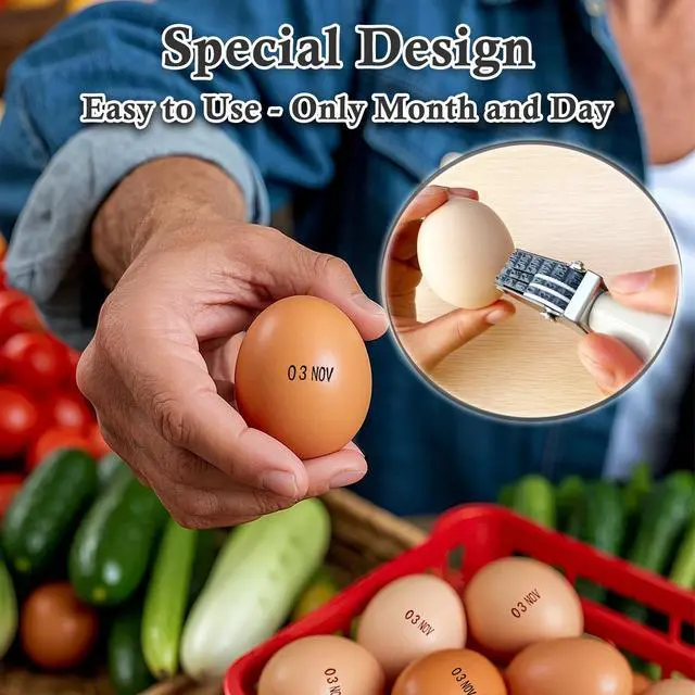 Alt view image 3 of 7 - Egg Date Stamp Kit with Ink Pad, Month and Day Stamper for Farm Fresh Eggs Chicken Duck Turkey Goose Poultry Eggs