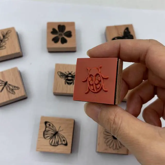 Alt view image 4 of 7 - 9Pcs Vintage Wood Rubber Stamp Butterfly Bird Ladybird and Plant Retro Decorative Mounted Wooden Rubber Stamp Set for DIY Art and Craft Journals Scrapbooking