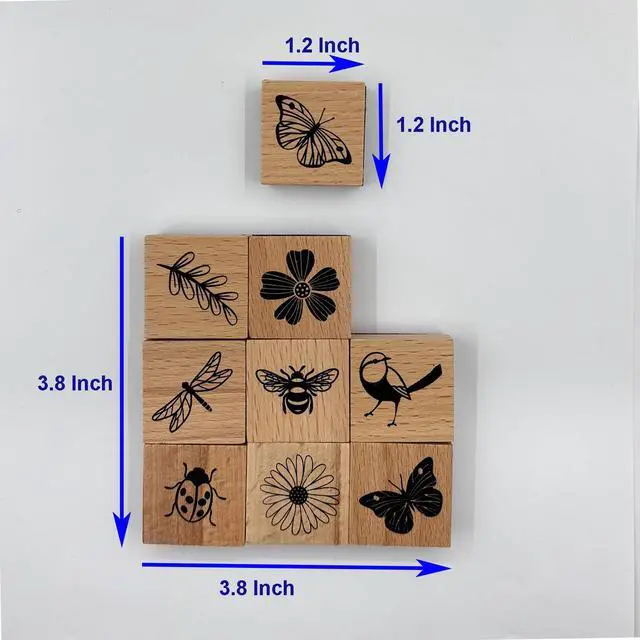 Alt view image 7 of 7 - 9Pcs Vintage Wood Rubber Stamp Butterfly Bird Ladybird and Plant Retro Decorative Mounted Wooden Rubber Stamp Set for DIY Art and Craft Journals Scrapbooking
