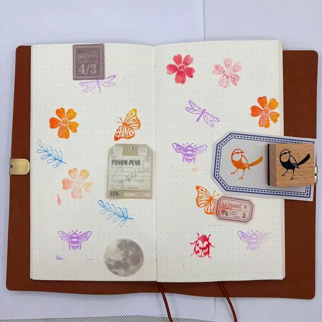 Alt view image 6 of 7 - 9Pcs Vintage Wood Rubber Stamp Butterfly Bird Ladybird and Plant Retro Decorative Mounted Wooden Rubber Stamp Set for DIY Art and Craft Journals Scrapbooking