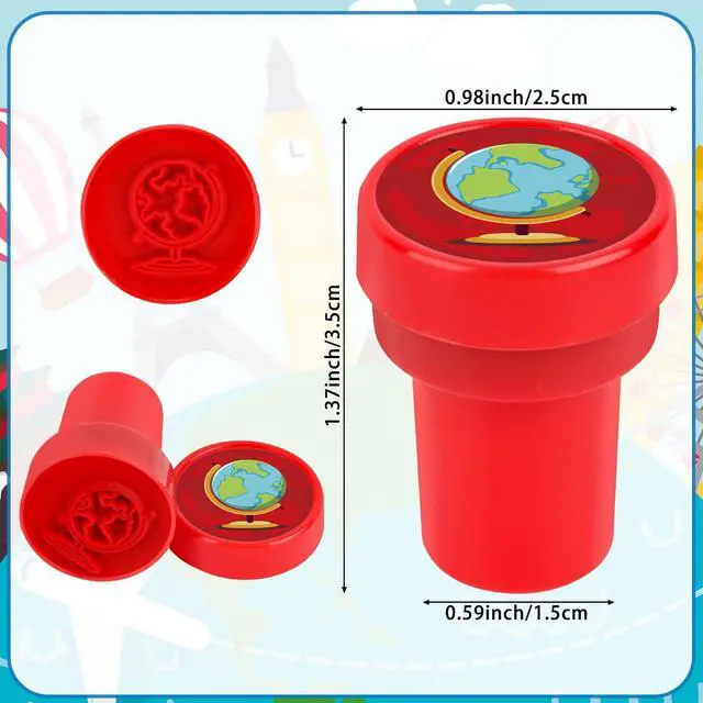 Alt view image 2 of 7 - 24 Pieces Adventure Travel Print Stamp, Mini Colorful Self Inking Stamps Party Favors Assorted Stamp Set for Classroom Party Educational Learning Activities Supplies