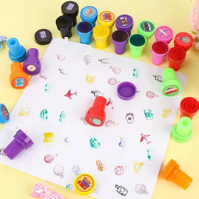 Alt view image 4 of 7 - 24 Pieces Adventure Travel Print Stamp, Mini Colorful Self Inking Stamps Party Favors Assorted Stamp Set for Classroom Party Educational Learning Activities Supplies
