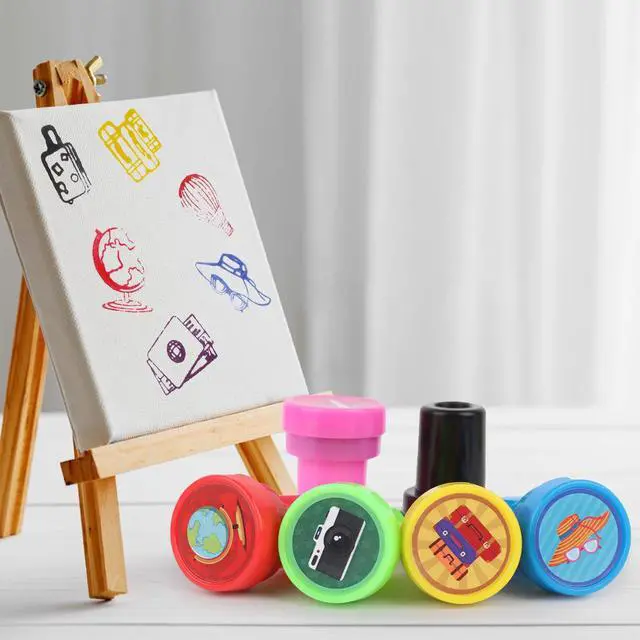 Alt view image 5 of 7 - 24 Pieces Adventure Travel Print Stamp, Mini Colorful Self Inking Stamps Party Favors Assorted Stamp Set for Classroom Party Educational Learning Activities Supplies