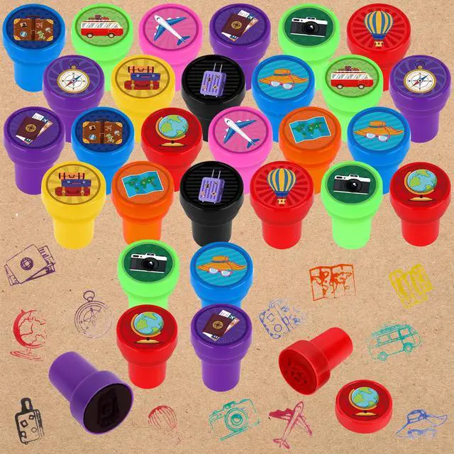 Alt view image 6 of 7 - 24 Pieces Adventure Travel Print Stamp, Mini Colorful Self Inking Stamps Party Favors Assorted Stamp Set for Classroom Party Educational Learning Activities Supplies