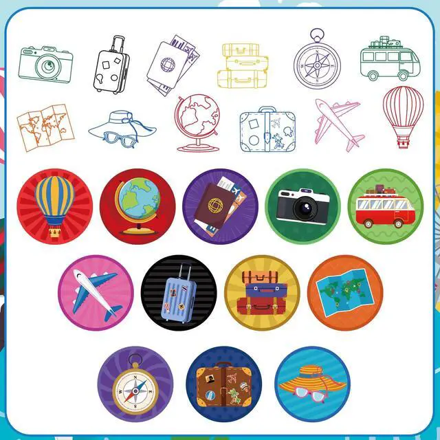 Alt view image 7 of 7 - 24 Pieces Adventure Travel Print Stamp, Mini Colorful Self Inking Stamps Party Favors Assorted Stamp Set for Classroom Party Educational Learning Activities Supplies