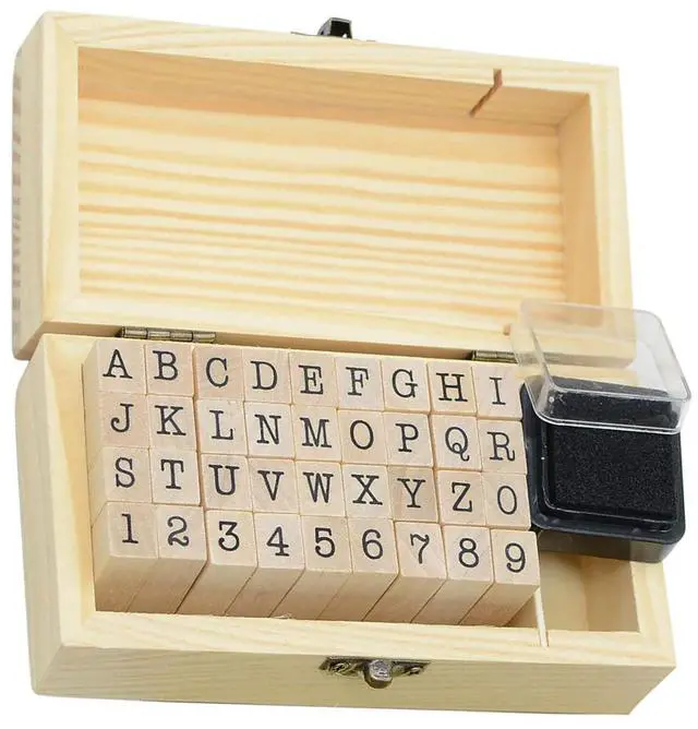 Main image of 36 Pcs Wooden Rubber Stamps, 0.2 Inch Letter and Number for DIY Craft Card and Photo Album (B)