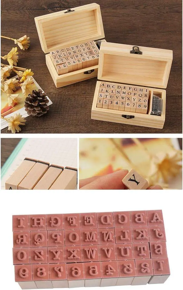 Alt view image 6 of 6 - 36 Pcs Wooden Rubber Stamps, 0.2 Inch Letter and Number for DIY Craft Card and Photo Album (B)