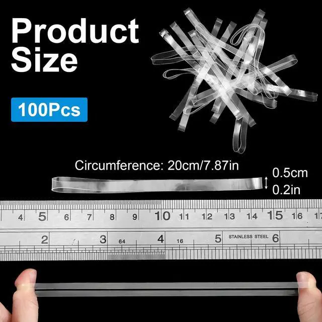 Alt view image 2 of 7 - 100 PCS Clear Rubber Bands for Crafts, 100x5mm Large Rubber Bands for Craft, TPU Heavy Duty Elastics for Home Office Crafts Wrapping and Fixing