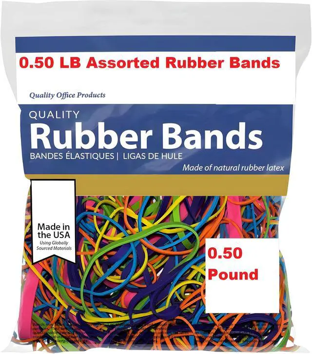 Main image of Rubber Bands Assorted Sizes 0.5 lb Bag Strong Elastic Bands for Home, Office, School, Crafts & Organizing