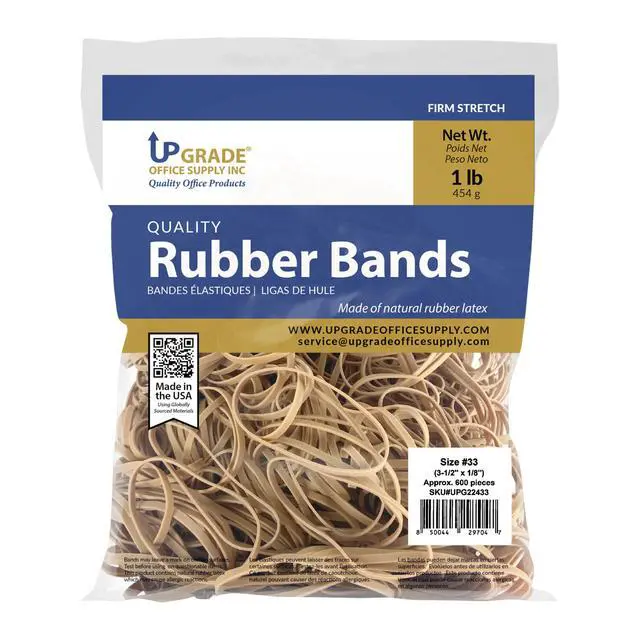 Alt view image 2 of 7 - Rubber Bands, Size #33 (3-1/2 x 1/8 Inch), Approx. 600 Count, 1 lb Bag, Made in USA