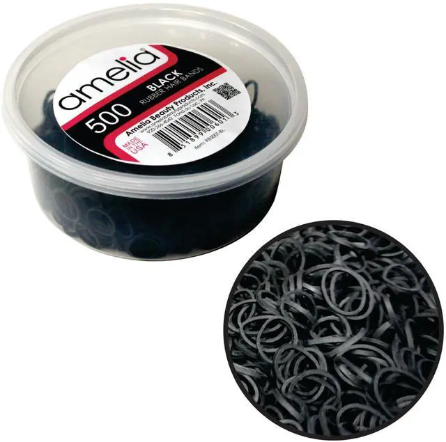 Main image of 500 Count Small Rubber Bands for Hair ½" Black- Made in USA - Recloseable Container - Mini Hair Elastics for Braids, Ponytails, Cornrows & Twists Strong Hold Ponytail Holders