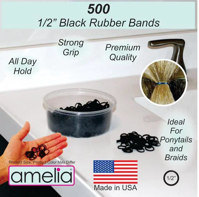 Alt view image 2 of 7 - 500 Count Small Rubber Bands for Hair ½" Black- Made in USA - Recloseable Container - Mini Hair Elastics for Braids, Ponytails, Cornrows & Twists Strong Hold Ponytail Holders