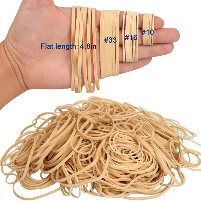 Alt view image 2 of 7 - Rubber Bands Assorted Sizes Elastic Bands Size10,size16,size33,4.8in | 4 Sizes Strong Small and Long Rubber Band for Office Supplies Beige 0.5lbs