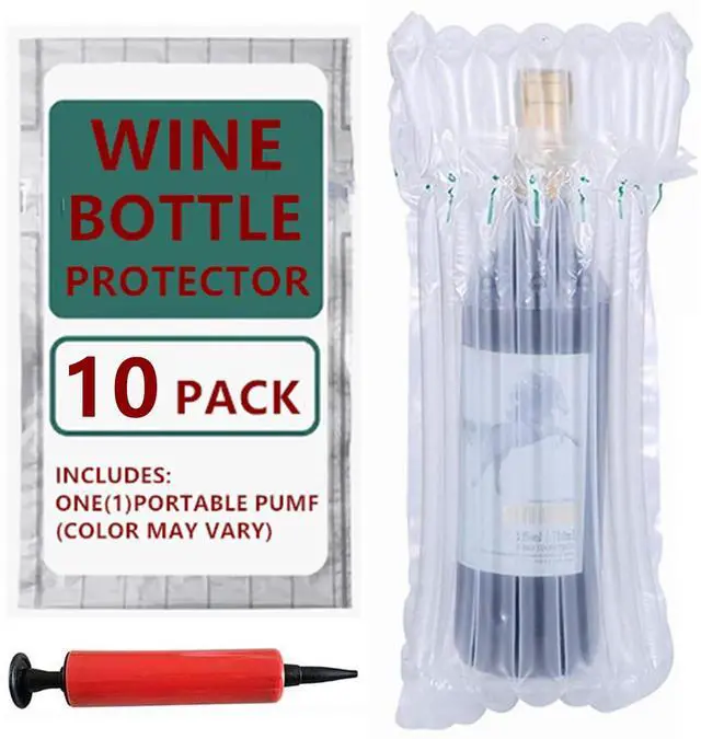 Main image of 10 Pack Wine Bottle Protector Bag for Travel, goldhik Inflatable Packaging Bubble Wrap for Wine Fruit Glass Bottle, Inflatable Air Column Cushion Bags with Free Pump in Airplane Cushioning