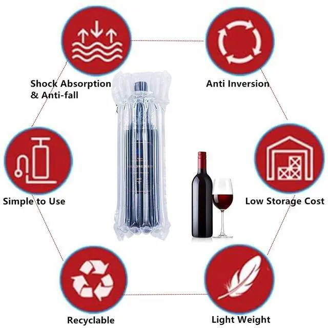 Alt view image 3 of 7 - 10 Pack Wine Bottle Protector Bag for Travel, goldhik Inflatable Packaging Bubble Wrap for Wine Fruit Glass Bottle, Inflatable Air Column Cushion Bags with Free Pump in Airplane Cushioning