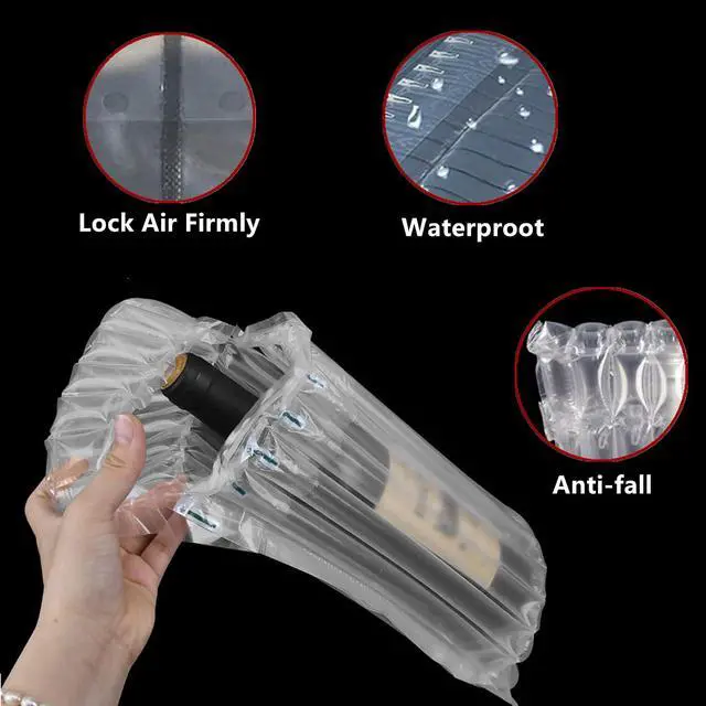 Alt view image 4 of 7 - 10 Pack Wine Bottle Protector Bag for Travel, goldhik Inflatable Packaging Bubble Wrap for Wine Fruit Glass Bottle, Inflatable Air Column Cushion Bags with Free Pump in Airplane Cushioning