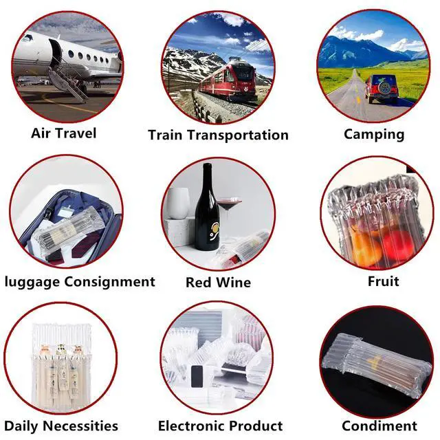 Alt view image 6 of 7 - 10 Pack Wine Bottle Protector Bag for Travel, goldhik Inflatable Packaging Bubble Wrap for Wine Fruit Glass Bottle, Inflatable Air Column Cushion Bags with Free Pump in Airplane Cushioning