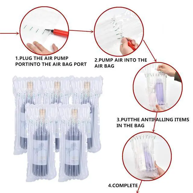 Alt view image 7 of 7 - 10 Pack Wine Bottle Protector Bag for Travel, goldhik Inflatable Packaging Bubble Wrap for Wine Fruit Glass Bottle, Inflatable Air Column Cushion Bags with Free Pump in Airplane Cushioning
