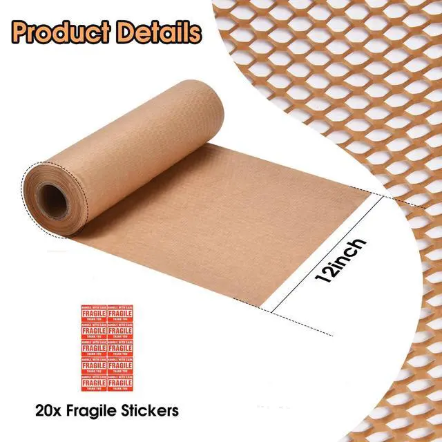 Alt view image 2 of 7 - Honeycomb Packing Paper Pacific Mailer 12" x 65' Moving Paper Bubble Cushioning Wrap with 20 Fragile Sticker Labels