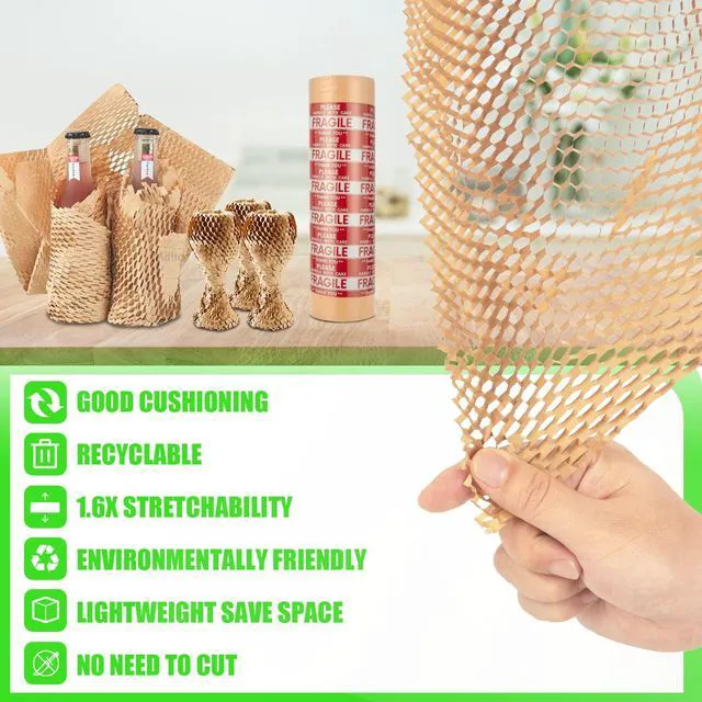 Alt view image 2 of 7 - Honeycomb Packing Paper, 15"x500' Eco Friendly Packing Paper for Moving Recyclable Honeycomb Paper Moving Supplies Bubble Paper Wrapping Protective Roll, With 36 Fragile Sticker Labels