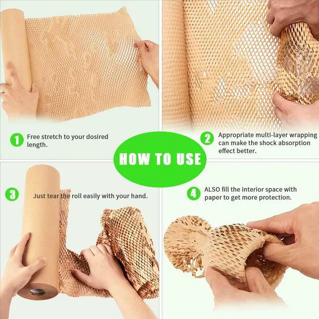 Alt view image 3 of 7 - Honeycomb Packing Paper, 15"x500' Eco Friendly Packing Paper for Moving Recyclable Honeycomb Paper Moving Supplies Bubble Paper Wrapping Protective Roll, With 36 Fragile Sticker Labels