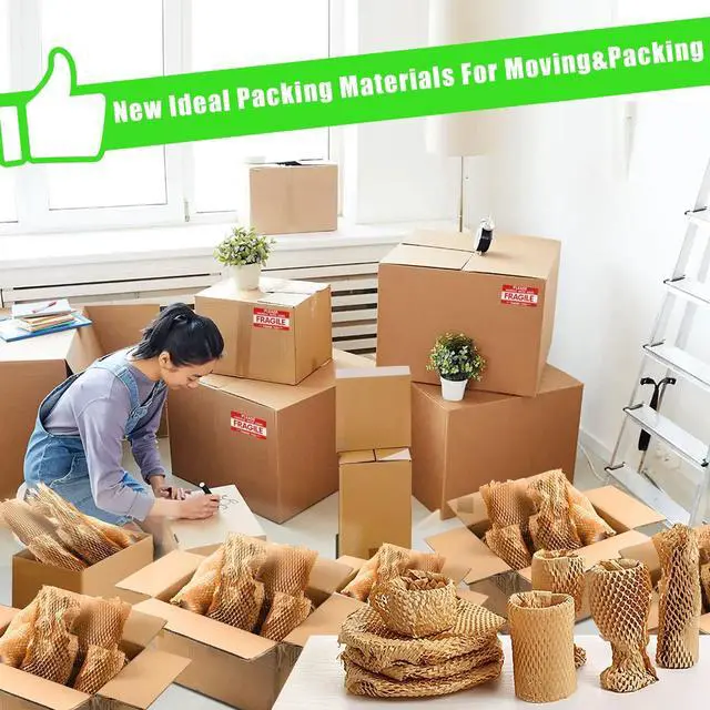 Alt view image 5 of 7 - Honeycomb Packing Paper, 15"x500' Eco Friendly Packing Paper for Moving Recyclable Honeycomb Paper Moving Supplies Bubble Paper Wrapping Protective Roll, With 36 Fragile Sticker Labels