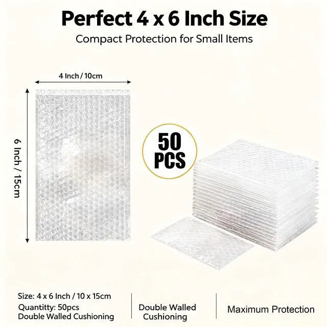 Alt view image 2 of 7 - 4x6Inch Bubble Out Bags 50pcs, Double Walled Cushioning Pouche Bag | Lightweight Durable Shockproof Cushioning Protection For Packing, Moving, Shipping and Storage