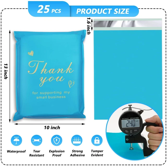 Alt view image 2 of 7 - Thank You Poly Mailer 10x13 Inch 25 Pcs, Blue | Waterproof Shipping Bags for Clothing, Strong Adhesive Mailing Bags, Tear-Resistant Packaging Bags for Small Business
