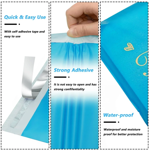 Alt view image 3 of 7 - Thank You Poly Mailer 10x13 Inch 25 Pcs, Blue | Waterproof Shipping Bags for Clothing, Strong Adhesive Mailing Bags, Tear-Resistant Packaging Bags for Small Business