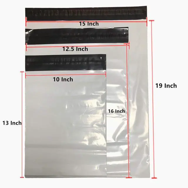 Alt view image 2 of 7 - Poly Mailers,Shipping Bags 10x13,12.5x16,15x19 Inch 21 Pcs(7 per Size) | White Mixed Size Self-Sealing Waterproof Plastic Packaging Bags