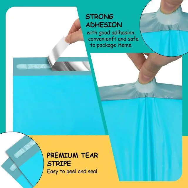 Alt view image 3 of 7 - Poly Mailers 10 x 13 Inch, 25 Count, Blue 2.4 Mil Self-Seal Bags | 2.4 mil polyethylene, self-seal adhesive strip, opaque Blue finish, water-resistant surface, for clothing and soft goods