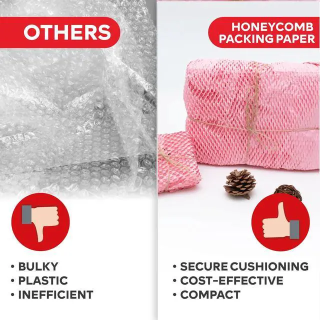 Alt view image 3 of 7 - Pink Honeycomb Packing Paper for Moving 12-Inch x 66-Feet Bubble Honeycomb Wrap, Honeycomb Wrapping Paper for Packing Cushion with 20 Fragile Stickers Packing Supplies