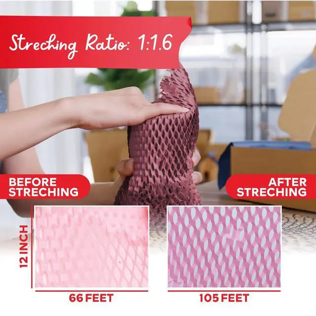 Alt view image 5 of 7 - Pink Honeycomb Packing Paper for Moving 12-Inch x 66-Feet Bubble Honeycomb Wrap, Honeycomb Wrapping Paper for Packing Cushion with 20 Fragile Stickers Packing Supplies