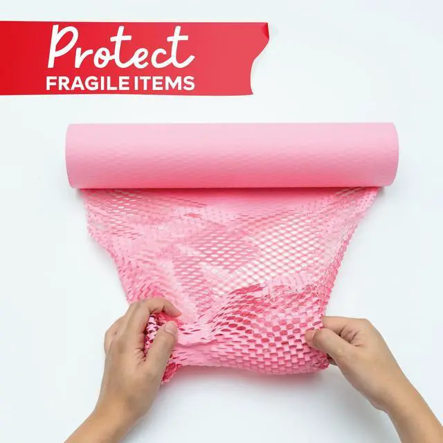 Alt view image 7 of 7 - Pink Honeycomb Packing Paper for Moving 12-Inch x 66-Feet Bubble Honeycomb Wrap, Honeycomb Wrapping Paper for Packing Cushion with 20 Fragile Stickers Packing Supplies