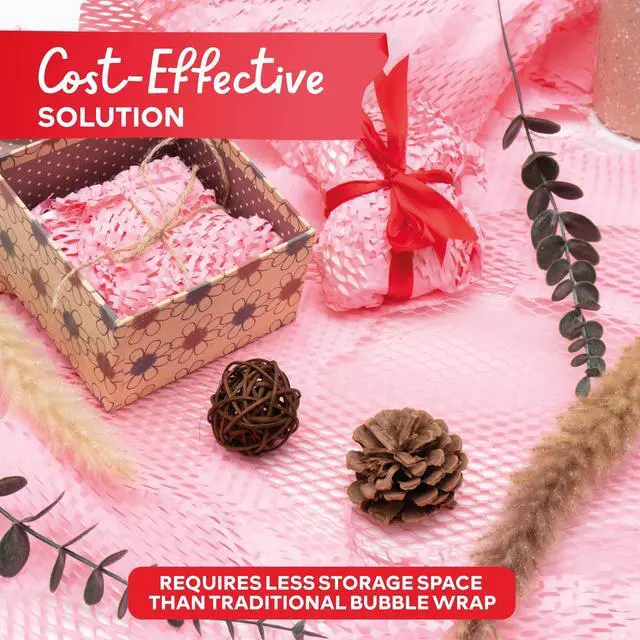 Alt view image 6 of 7 - Pink Honeycomb Packing Paper for Moving 12-Inch x 66-Feet Bubble Honeycomb Wrap, Honeycomb Wrapping Paper for Packing Cushion with 20 Fragile Stickers Packing Supplies