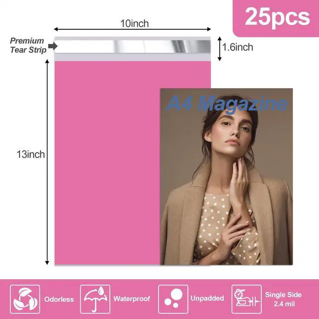 Alt view image 2 of 7 - Poly Mailers 10x13 Inch, 25 Pcs Shipping Bags, Pink | Strong Adhesive, Durable Thick Mailing Envelopes with Self Seal, Packaging Bags for Small Business