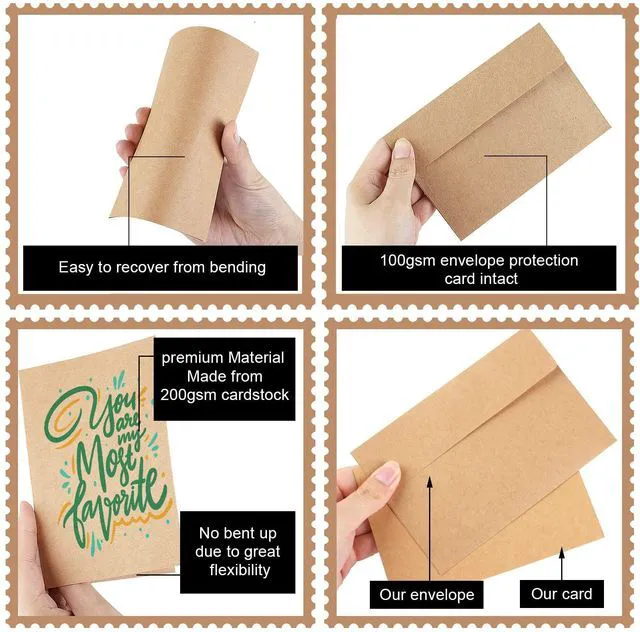 Alt view image 5 of 7 - Blank Cards and Envelopes 4x6, 30 Pack Brown Invitation Cardstock with Envelopes, Thank you Blank Greeting Cards and Envelopes, for All Occasions DIY, Print custom (60 Pcs)