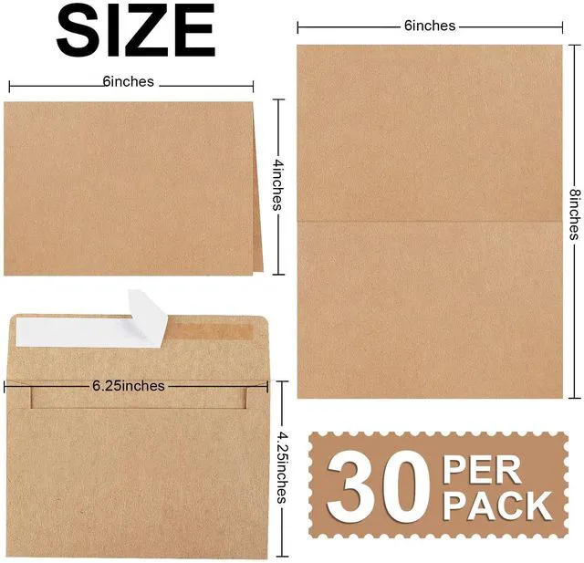 Alt view image 2 of 7 - Blank Cards and Envelopes 4x6, 30 Pack Brown Invitation Cardstock with Envelopes, Thank you Blank Greeting Cards and Envelopes, for All Occasions DIY, Print custom (60 Pcs)