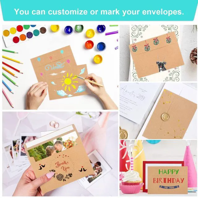 Alt view image 5 of 7 - 70 Packs A2 Invitation Envelopes, Brown Kraft Envelopes, Envelopes for 4.5x5.5 Cards, Envelopes for Invitations, Envelopes Self Seal for Photos RSVP, Greeting Cards