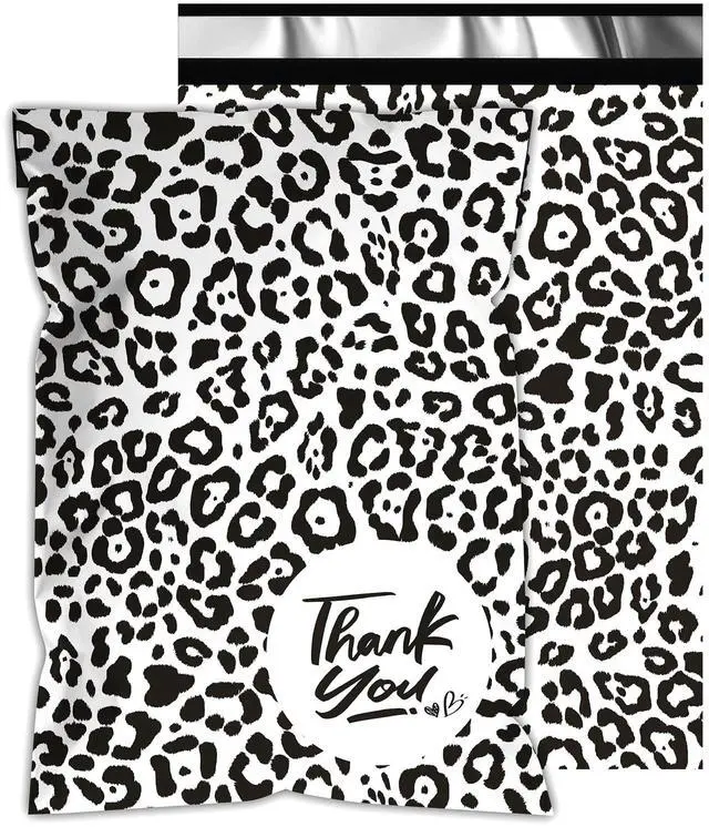 Main image of Poly Mailers 10x13 Inch, 25 Pack, Leopard Self-Seal Shipping Bags | 2.4 mil polyethylene, self-seal closure, opaque inner layer, for clothing, boutiques, gifts, and small business shipping