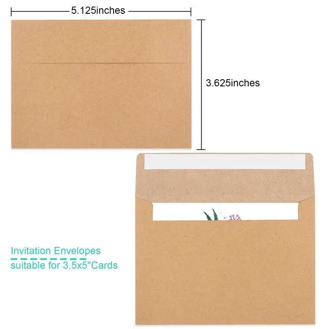 Alt view image 2 of 7 - 90 Packs 3.5x5 Envelopes for Invitations, A1 Invitation Envelopes, Brown Kraft Envelopes, Small Envelopes RSVP Envelopes for Weddings, Photos, Postcards, Greeting Cards, Mailing