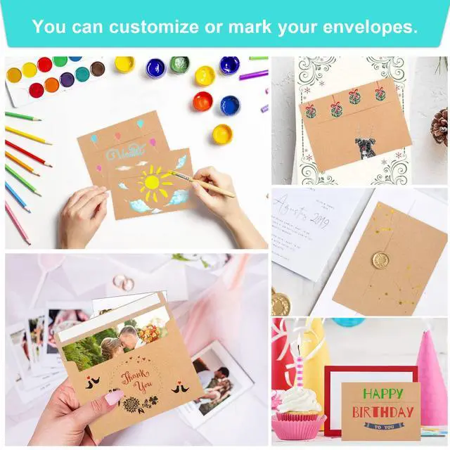 Alt view image 5 of 7 - 90 Packs 3.5x5 Envelopes for Invitations, A1 Invitation Envelopes, Brown Kraft Envelopes, Small Envelopes RSVP Envelopes for Weddings, Photos, Postcards, Greeting Cards, Mailing