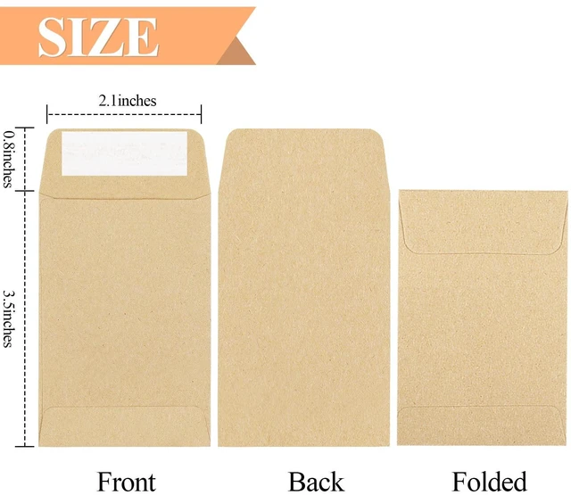 Alt view image 2 of 7 - 180 Pack Coin Envelopes 2.35"3.5", Brown Kraft Small Seed Packets, Full-Flap Seal Mini Envelopes for Office, Home, School