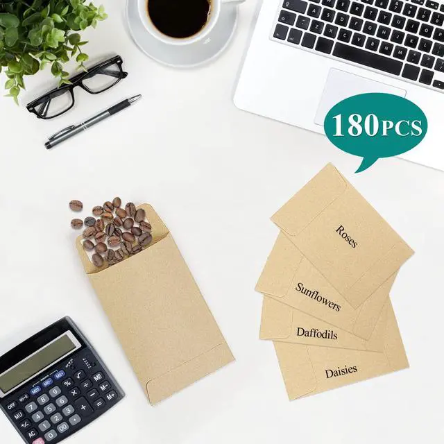 Alt view image 3 of 7 - 180 Pack Coin Envelopes 2.35"3.5", Brown Kraft Small Seed Packets, Full-Flap Seal Mini Envelopes for Office, Home, School