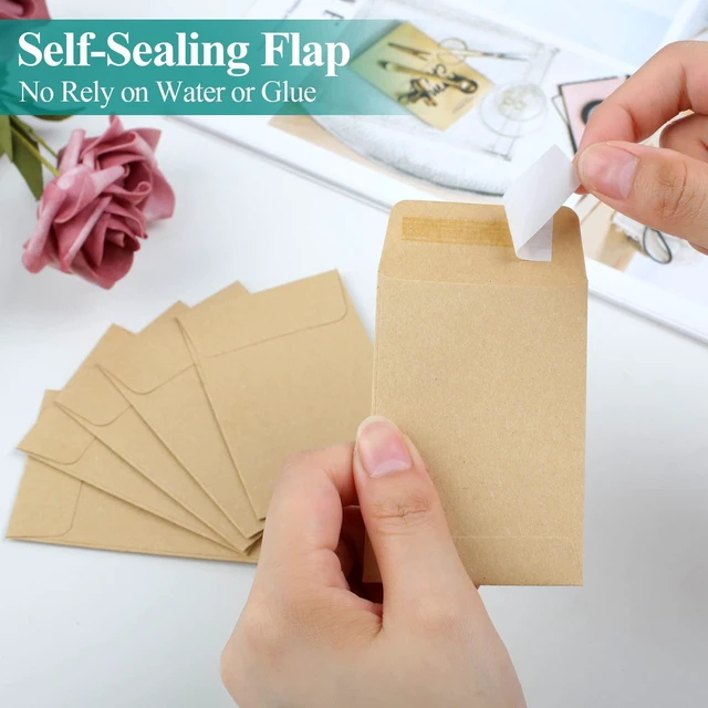 Alt view image 4 of 7 - 180 Pack Coin Envelopes 2.35"3.5", Brown Kraft Small Seed Packets, Full-Flap Seal Mini Envelopes for Office, Home, School