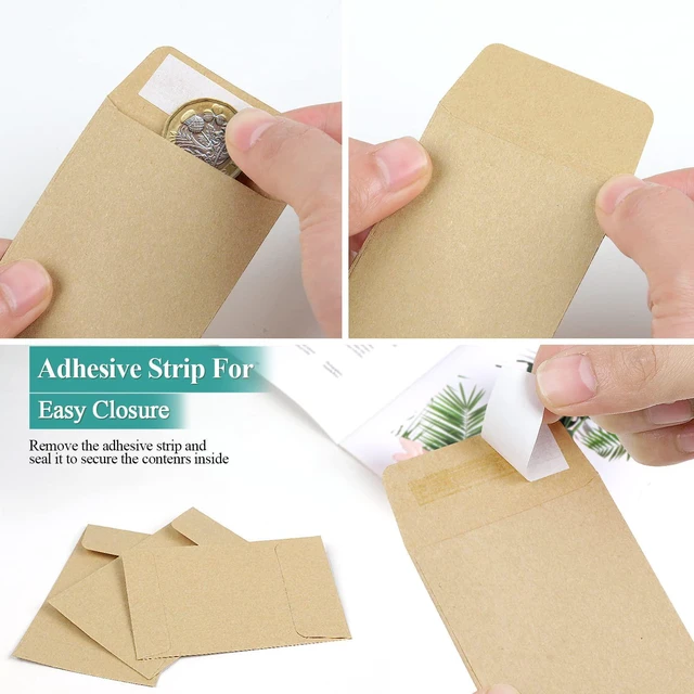 Alt view image 5 of 7 - 180 Pack Coin Envelopes 2.35"3.5", Brown Kraft Small Seed Packets, Full-Flap Seal Mini Envelopes for Office, Home, School