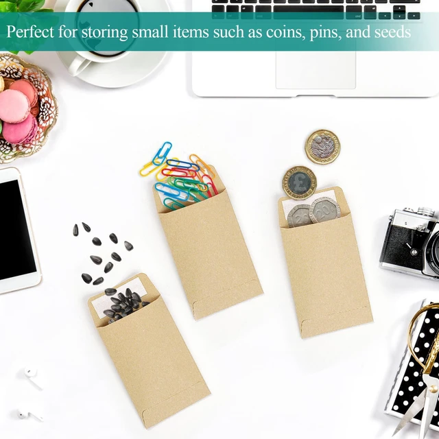 Alt view image 6 of 7 - 180 Pack Coin Envelopes 2.35"3.5", Brown Kraft Small Seed Packets, Full-Flap Seal Mini Envelopes for Office, Home, School