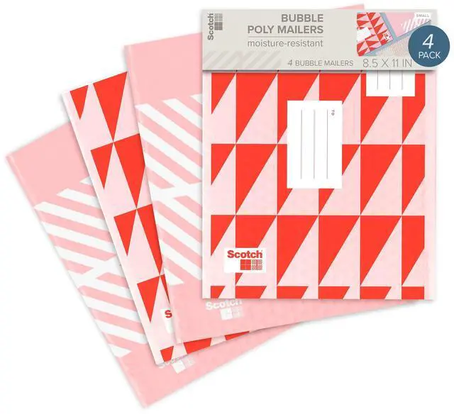 Main image of Poly Bubble Mailers, Assorted Red Designs, Size 2 Small | 8.5 in x 11 in, 4 Mailers