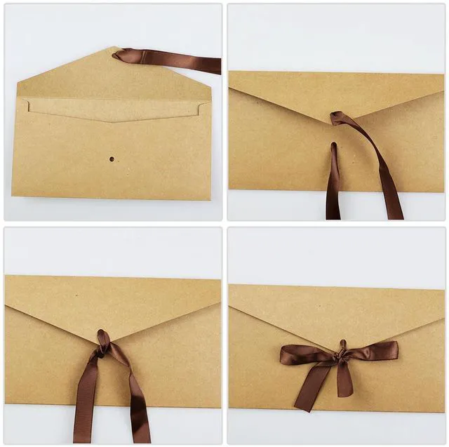 Alt view image 7 of 7 - 10 Pack Kraft Paper Envelopes with Ribbons, Invitation Greeting Envelopes for Festival and Party - Brown